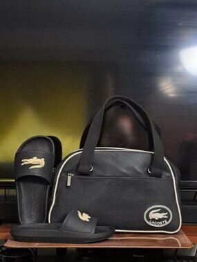 AUTHENTIC Lacoste Bundle: Rare Vintage "Made in Korea" Bag + Croco Slides